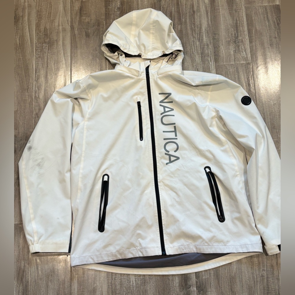 Nautica Hooded Windbreaker White Size XL Full Zip Up